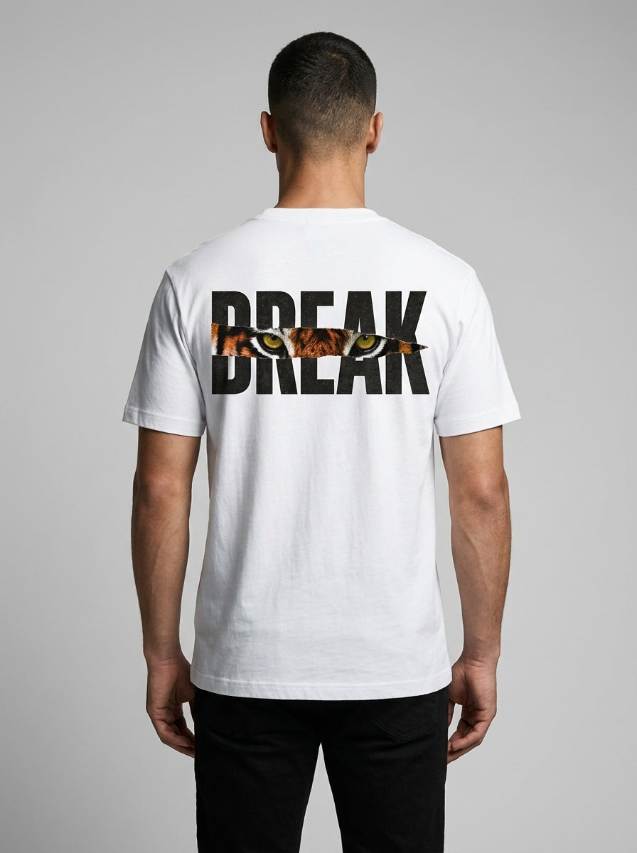 RIVANO Break Limits Tee – White | Premium Tiger Graphic T-Shirt