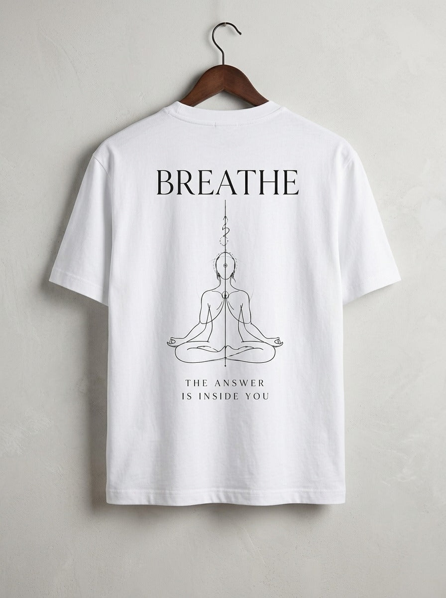 RIVANO Breathe Tee – White | Premium Mindfulness Graphic T-Shirt
